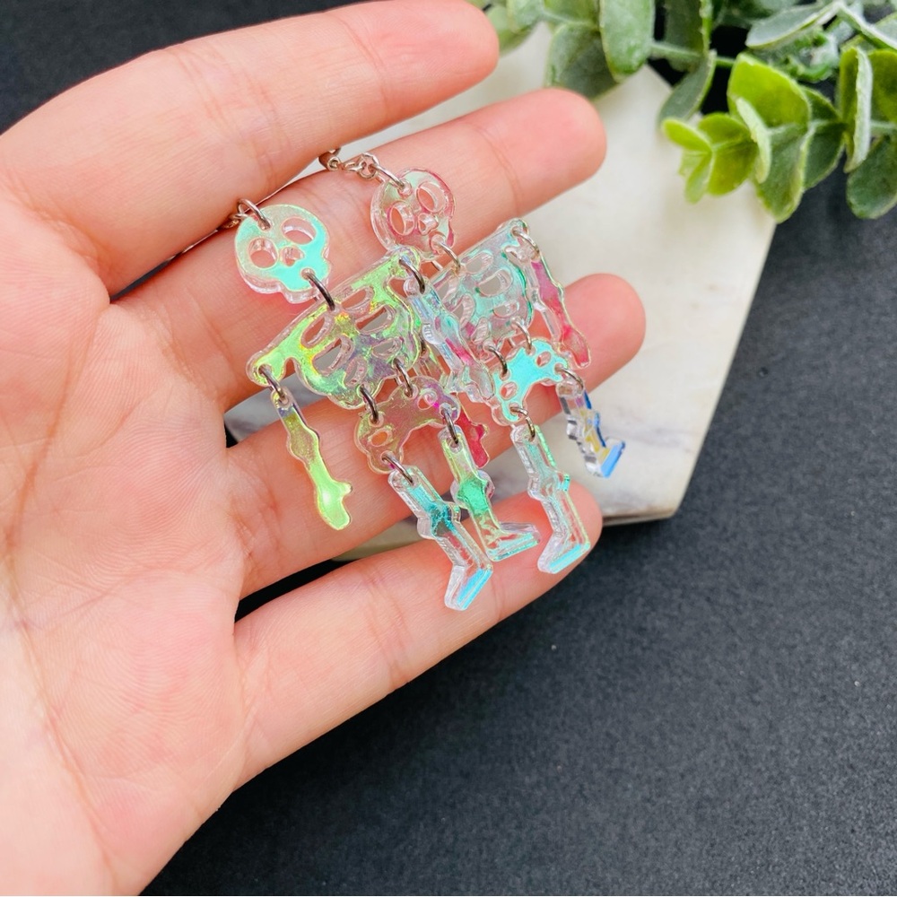 Halloween Skeleton Earrings Iridescent holographic Acrylic earrings